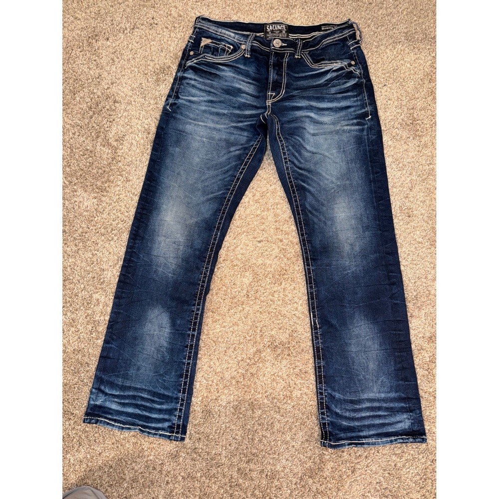 Salvage Supply Co Mens Riot Taper Athletic Fit Jeans Dark Wash Blue 34x30 (656) - Picture 1 of 7